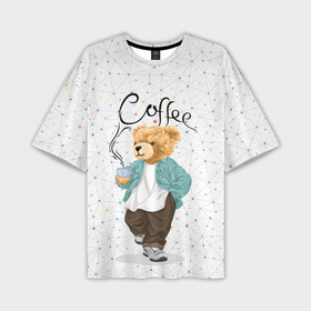 Мужская футболка oversize 3D с принтом Медведь с кофе в Курске,  |  | 