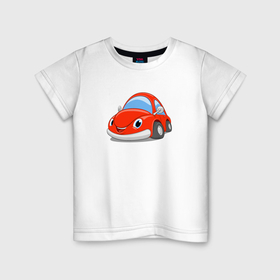 Детская футболка хлопок с принтом Красная мультяшная машинка в Тюмени, 100% хлопок | круглый вырез горловины, полуприлегающий силуэт, длина до линии бедер | 