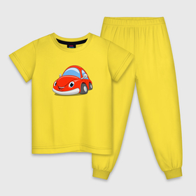 Детская пижама хлопок с принтом Красная мультяшная машинка , 100% хлопок |  брюки и футболка прямого кроя, без карманов, на брюках мягкая резинка на поясе и по низу штанин
 | 