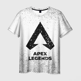 Мужская футболка 3D с принтом Apex Legends с потертостями на светлом фоне в Санкт-Петербурге, 100% полиэфир | прямой крой, круглый вырез горловины, длина до линии бедер | Тематика изображения на принте: 