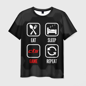 Мужская футболка 3D с принтом Eat, sleep, Counter Strike 2, repeat в Кировске, 100% полиэфир | прямой крой, круглый вырез горловины, длина до линии бедер | Тематика изображения на принте: 