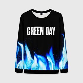 Мужской свитшот 3D с принтом Green Day blue fire , 100% полиэстер с мягким внутренним слоем | круглый вырез горловины, мягкая резинка на манжетах и поясе, свободная посадка по фигуре | 