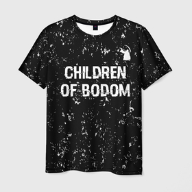 Мужская футболка 3D с принтом Children of Bodom glitch на темном фоне: символ сверху в Тюмени, 100% полиэфир | прямой крой, круглый вырез горловины, длина до линии бедер | 
