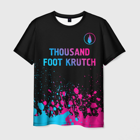 Мужская футболка 3D с принтом Thousand Foot Krutch   neon gradient: символ сверху в Белгороде, 100% полиэфир | прямой крой, круглый вырез горловины, длина до линии бедер | 