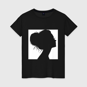 Женская футболка хлопок с принтом Женский профиль в Новосибирске, 100% хлопок | прямой крой, круглый вырез горловины, длина до линии бедер, слегка спущенное плечо | 