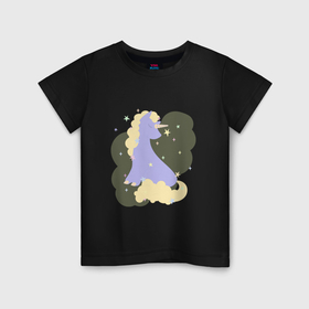 Детская футболка хлопок с принтом Милый единорожик в облаках и звездочках в Курске, 100% хлопок | круглый вырез горловины, полуприлегающий силуэт, длина до линии бедер | 