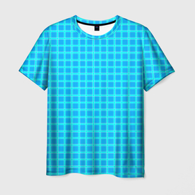 Мужская футболка 3D с принтом Небесно голубой узор в клетку , 100% полиэфир | прямой крой, круглый вырез горловины, длина до линии бедер | 
