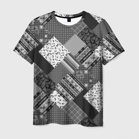Мужская футболка 3D с принтом Черно белый лоскутный узор в Санкт-Петербурге, 100% полиэфир | прямой крой, круглый вырез горловины, длина до линии бедер | 