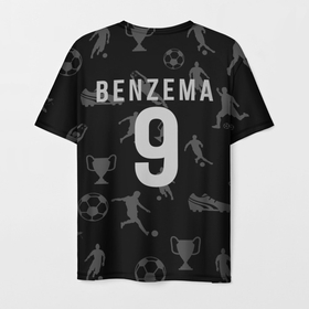 Мужская футболка 3D с принтом Карим Бензема на фоне футбола в Белгороде, 100% полиэфир | прямой крой, круглый вырез горловины, длина до линии бедер | 