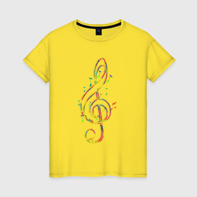 Женская футболка хлопок с принтом Музыкальный скрипичный ключ в Петрозаводске, 100% хлопок | прямой крой, круглый вырез горловины, длина до линии бедер, слегка спущенное плечо | 