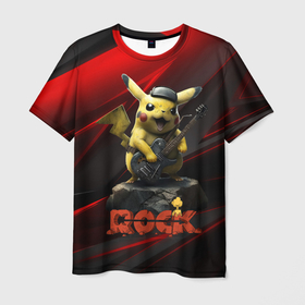 Мужская футболка 3D с принтом Pikachu  Rock            style в Курске, 100% полиэфир | прямой крой, круглый вырез горловины, длина до линии бедер | 