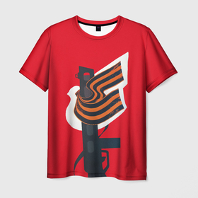 Мужская футболка 3D с принтом 9 Мая День Победы оружие и георгиевская лента в Белгороде, 100% полиэфир | прямой крой, круглый вырез горловины, длина до линии бедер | Тематика изображения на принте: 