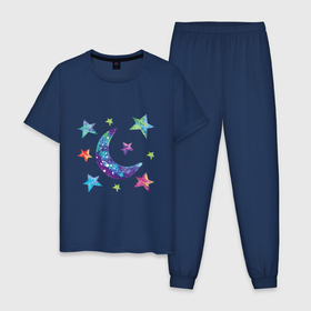 Мужская пижама хлопок с принтом Космическое небо , 100% хлопок | брюки и футболка прямого кроя, без карманов, на брюках мягкая резинка на поясе и по низу штанин
 | Тематика изображения на принте: 