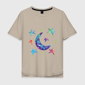 Мужская футболка хлопок Oversize с принтом Космическое небо , 100% хлопок | свободный крой, круглый ворот, “спинка” длиннее передней части | Тематика изображения на принте: 