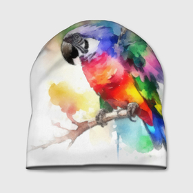 Шапка 3D с принтом Разноцветный акварельный попугай , 100% полиэстер | универсальный размер, печать по всей поверхности изделия | 