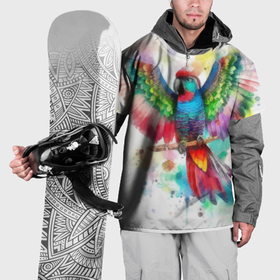 Накидка на куртку 3D с принтом Разноцветный акварельный попугай с расправленными крыльями в Петрозаводске, 100% полиэстер |  | 