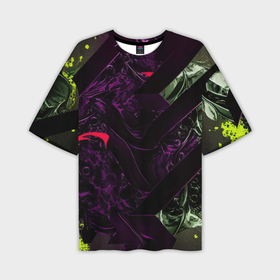 Мужская футболка oversize 3D с принтом Фиолетовая текстура с зелеными вставками в Ухте,  |  | Тематика изображения на принте: 