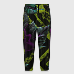 Мужские брюки 3D с принтом Фиолетовый цветок и зеленые абстрактные листья , 100% полиэстер | манжеты по низу, эластичный пояс регулируется шнурком, по бокам два кармана без застежек, внутренняя часть кармана из мелкой сетки | 