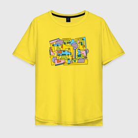 Мужская футболка хлопок Oversize с принтом цветная абстракция геометрия в Петрозаводске, 100% хлопок | свободный крой, круглый ворот, “спинка” длиннее передней части | Тематика изображения на принте: 