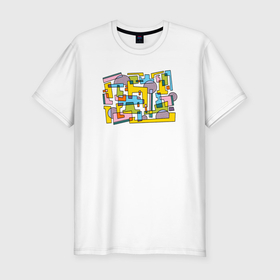 Мужская футболка хлопок Slim с принтом цветная абстракция геометрия в Петрозаводске, 92% хлопок, 8% лайкра | приталенный силуэт, круглый вырез ворота, длина до линии бедра, короткий рукав | Тематика изображения на принте: 