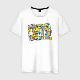 Мужская футболка хлопок с принтом цветная абстракция геометрия в Екатеринбурге, 100% хлопок | прямой крой, круглый вырез горловины, длина до линии бедер, слегка спущенное плечо. | 