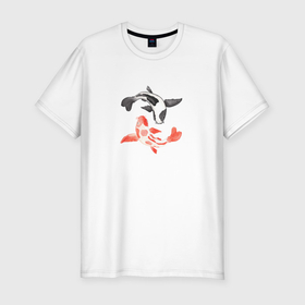 Мужская футболка хлопок Slim с принтом Рыбки Кои в Белгороде, 92% хлопок, 8% лайкра | приталенный силуэт, круглый вырез ворота, длина до линии бедра, короткий рукав | Тематика изображения на принте: 