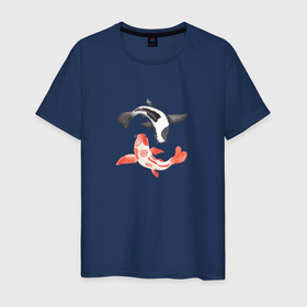 Мужская футболка хлопок с принтом Рыбки Кои в Екатеринбурге, 100% хлопок | прямой крой, круглый вырез горловины, длина до линии бедер, слегка спущенное плечо. | 