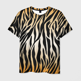 Мужская футболка 3D с принтом Полоски тигра в Екатеринбурге, 100% полиэфир | прямой крой, круглый вырез горловины, длина до линии бедер | 