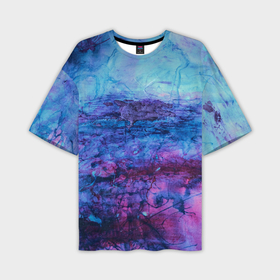 Мужская футболка oversize 3D с принтом Сине фиолетовые волны красок в Санкт-Петербурге,  |  | 
