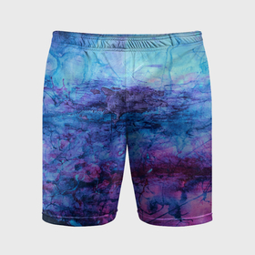 Мужские шорты спортивные с принтом Сине фиолетовые волны красок в Белгороде,  |  | Тематика изображения на принте: 