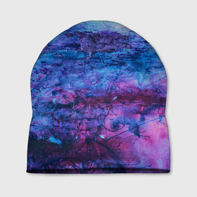 Шапка 3D с принтом Сине фиолетовые волны красок в Белгороде, 100% полиэстер | универсальный размер, печать по всей поверхности изделия | Тематика изображения на принте: 