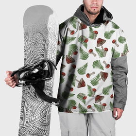 Накидка на куртку 3D с принтом Мухоморы и папоротник на белом   паттерн в Белгороде, 100% полиэстер |  | Тематика изображения на принте: 