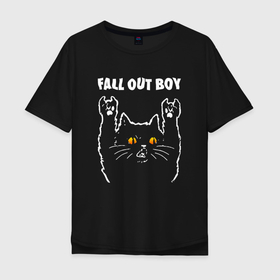 Мужская футболка хлопок Oversize с принтом Fall Out Boy rock cat в Санкт-Петербурге, 100% хлопок | свободный крой, круглый ворот, “спинка” длиннее передней части | Тематика изображения на принте: 