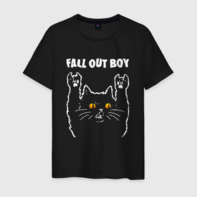 Мужская футболка хлопок с принтом Fall Out Boy rock cat в Санкт-Петербурге, 100% хлопок | прямой крой, круглый вырез горловины, длина до линии бедер, слегка спущенное плечо. | 