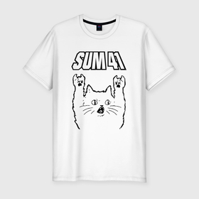 Мужская футболка хлопок Slim с принтом Sum41   rock cat в Санкт-Петербурге, 92% хлопок, 8% лайкра | приталенный силуэт, круглый вырез ворота, длина до линии бедра, короткий рукав | 