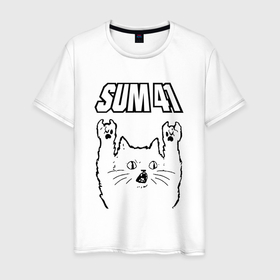 Мужская футболка хлопок с принтом Sum41   rock cat в Курске, 100% хлопок | прямой крой, круглый вырез горловины, длина до линии бедер, слегка спущенное плечо. | 