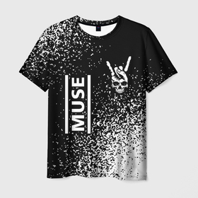 Мужская футболка 3D с принтом Muse и рок символ на темном фоне в Курске, 100% полиэфир | прямой крой, круглый вырез горловины, длина до линии бедер | 