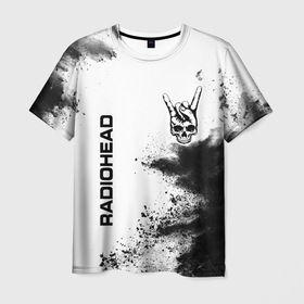 Мужская футболка 3D с принтом Radiohead и рок символ на светлом фоне , 100% полиэфир | прямой крой, круглый вырез горловины, длина до линии бедер | 