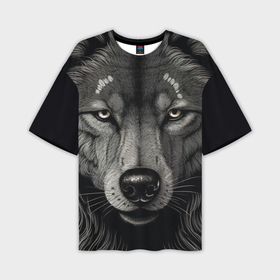Мужская футболка oversize 3D с принтом волк в стиле тату ,  |  | 