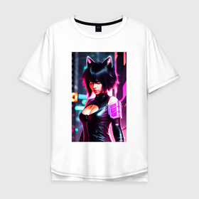 Мужская футболка хлопок Oversize с принтом Cat girl   neural network , 100% хлопок | свободный крой, круглый ворот, “спинка” длиннее передней части | Тематика изображения на принте: 