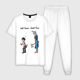 Мужская пижама хлопок с принтом Dead by daylight   Дуайт и Охотница в Белгороде, 100% хлопок | брюки и футболка прямого кроя, без карманов, на брюках мягкая резинка на поясе и по низу штанин
 | 