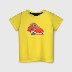 Детская футболка хлопок с принтом Красная мультяшная машинка 2 в Тюмени, 100% хлопок | круглый вырез горловины, полуприлегающий силуэт, длина до линии бедер | 
