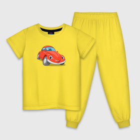 Детская пижама хлопок с принтом Красная мультяшная машинка 2 , 100% хлопок |  брюки и футболка прямого кроя, без карманов, на брюках мягкая резинка на поясе и по низу штанин
 | 