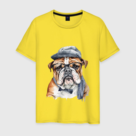 Мужская футболка хлопок с принтом Английский бульдог рисунок в Тюмени, 100% хлопок | прямой крой, круглый вырез горловины, длина до линии бедер, слегка спущенное плечо. | 
