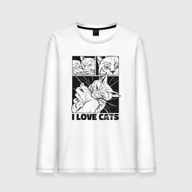 Мужской лонгслив хлопок с принтом I love cats comic в Белгороде, 100% хлопок |  | Тематика изображения на принте: 