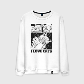 Мужской свитшот хлопок с принтом I love cats comic в Курске, 100% хлопок |  | Тематика изображения на принте: 