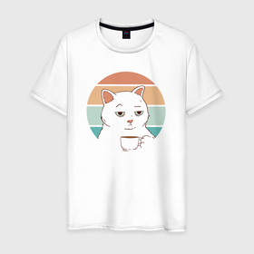 Мужская футболка хлопок с принтом The cat likes coffee в Тюмени, 100% хлопок | прямой крой, круглый вырез горловины, длина до линии бедер, слегка спущенное плечо. | 