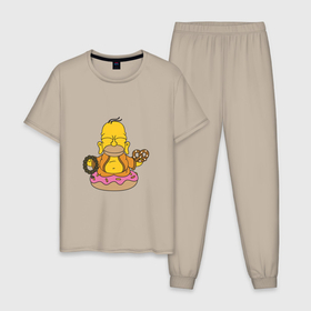 Мужская пижама хлопок с принтом Буддизм Симпсон в Курске, 100% хлопок | брюки и футболка прямого кроя, без карманов, на брюках мягкая резинка на поясе и по низу штанин
 | 