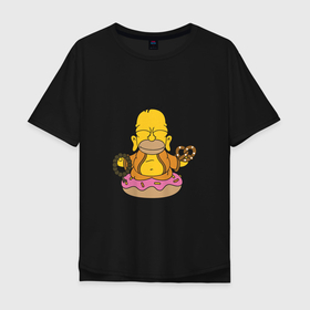 Мужская футболка хлопок Oversize с принтом Буддизм Симпсон в Курске, 100% хлопок | свободный крой, круглый ворот, “спинка” длиннее передней части | 