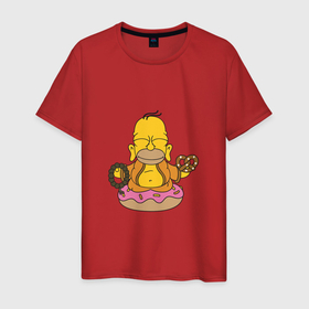 Мужская футболка хлопок с принтом Буддизм Симпсон в Санкт-Петербурге, 100% хлопок | прямой крой, круглый вырез горловины, длина до линии бедер, слегка спущенное плечо. | 